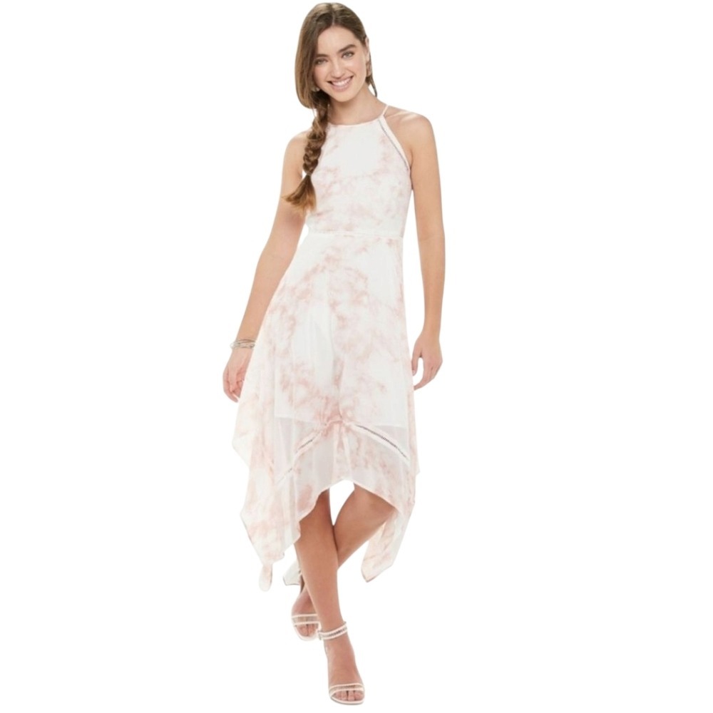 Candies Pink Chiffon Halter Top Hankercheif Hem Dress Y2K FairyCore Balletcore L